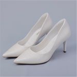 Scarpin Branco Salto Fino Bebece - Croco