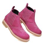 Botina Feminina Nobuck Rosa Estampa Florão