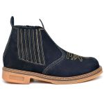 Botina Feminina Nobuck Azul Estampa Florão