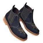 Botina Feminina Nobuck Azul Estampa Florão