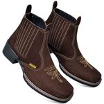 Botina Texana Masculina Em Couro Cano Médio Chocolate 