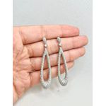 Brinco Comprido Formato Gota Cravejado Ródio Branco