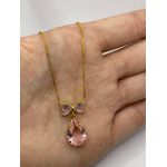 Colar Laço e Gota Rosa 45cm + Extensor