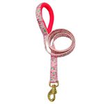 Coleira com guia estampa Rosa com Flamingos fecho de engate rápido 