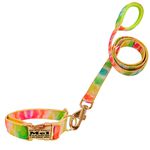 Coleira com guia estampa tie dye com fecho de engate rápido