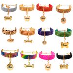 Gargantilha de strass pet com pingente metais na cor Dourado 