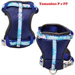 Coleira Peitoral Azul estilo colete com guia 
