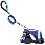 Coleira Peitoral Azul estilo colete com guia 