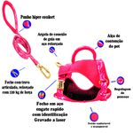 Coleira Peitoral Rosa estilo colete com guia 