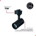 Spot Trilho Preto Led 7w 3000k Authentic Evo Branco Quente