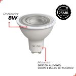 Lâmpada LED Dicróica MR16 8W 2700K Branco Quente GU10