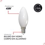 Lâmpada Filamento Led Vela Lac 4w 2700k Branco Quente
