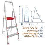 Escada Em Alumínio Doméstica 3 Degraus Botafogo Eaeco003