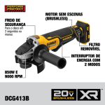 Esmerilhadeira Angular Dewalt 4 1/2 Pol 20v Com 2 Baterias e Carregador