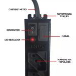 Filtro De Linha Protetor 5 Tomadas Espaçadas Com Corpo Metálico