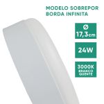Plafon Borda Infinita Embutir e Sobrepor Redondo 24W 3000K