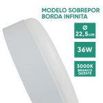 Plafon Borda Infinita Embutir e Sobrepor Redondo 36W 3000K