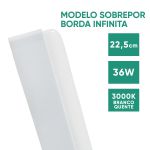 Plafon Borda Infinita Embutir E Sobrepor Quadrado 36W 3000K