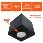 Kit Spot Sobrepor Box Preto Par20 C/ Lâmpada 7W 2700K