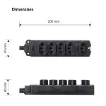 Barra Régua 5 Tomadas 10A/20A Preta 2P+T Extensão Margirius