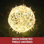 Bola Vazada Globo De Luz 30cm 100 Leds Natal Branco Quente Bivolt