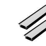 Kit 02 Perfis 1 Metro P/ Fita Led Slim Embutir 24x7 Preto
