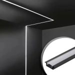 Kit 02 Perfis 1 Metro P/ Fita Led Slim Embutir 24x7 Preto