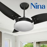 Ventilador de Teto 3 Pás Nina Preto C/ Plafon Led 6500K Borda Infinita 127V