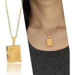Colar Relicário Det Retangular Dourado
