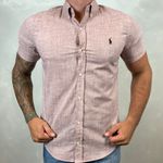 Camisa Manga Curta Linho PRL Vinho ⭐