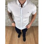 Camisa manga curta TH branca listra azul e azul marinho
