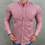 Camisa Manga Longa PRL Micro Xadrez Vermelho ⭐