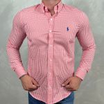 Camisa Manga Longa PRL Micro Xadrez Vermelho 