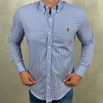 Camisa Manga Longa PRL Micro Xadrez Azul