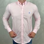 Camisa Manga Longa PRL Micro Xadrez Rosa 