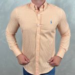 Camisa Manga Longa PRL Micro Xadrez Laranja 