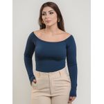 Blusa Amanda Ombro a Ombro Manga Longa Azul