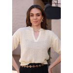 Blusa Tricot Rendada - Manteiga