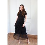 Saia Tule Plissada - Preto