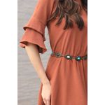 Vestido Babados Manga - Marrom