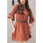 Vestido Babados Manga - Marrom