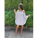 Conjunto Bata e Shorts Plissado Ombro a Ombro Floral Off White