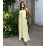 Vestido Midi Frente Única Gola Alta Amarelo Manteiga 