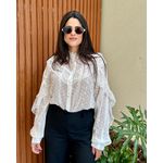 Camisa Branca Em Renda Bordada Com Babados