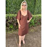 Vestido Curto Marrom Manga Ampla