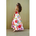 Vestido Lenço Maxi Floral Estampa Tropical Decote Profundo 
