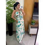 Vestido Off White Estampa Arara Verde com Decote Amarração