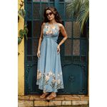 Vestido Azul Claro Midi Estampa Floral