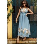 Vestido Azul Claro Midi Estampa Floral