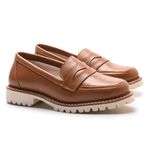 Sapato Mocassim Feminino Luma Couro Legítimo Salto Baixo Caramelo
